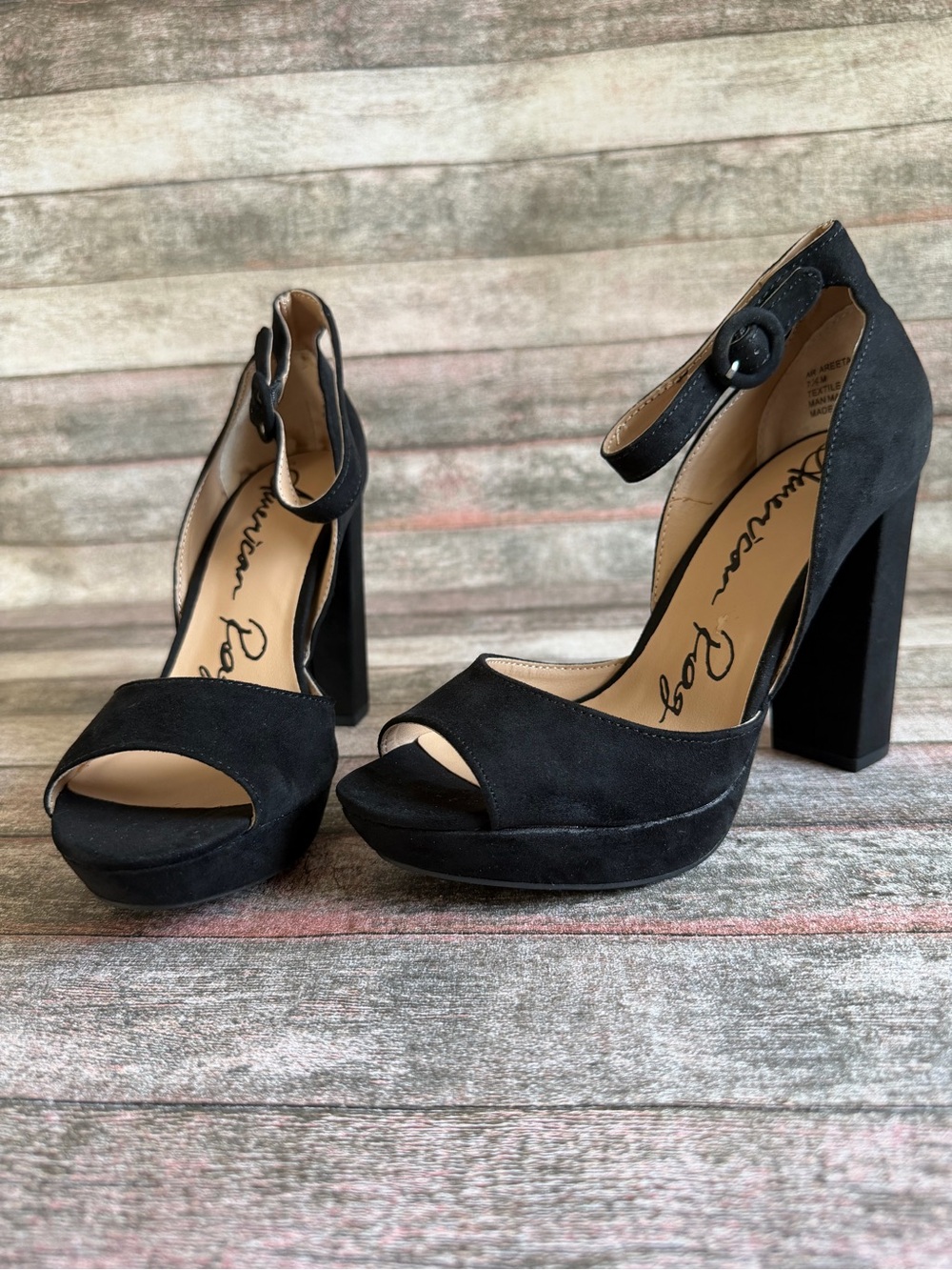 American Rag Black Suede Platform Ankle-Strap Sandals